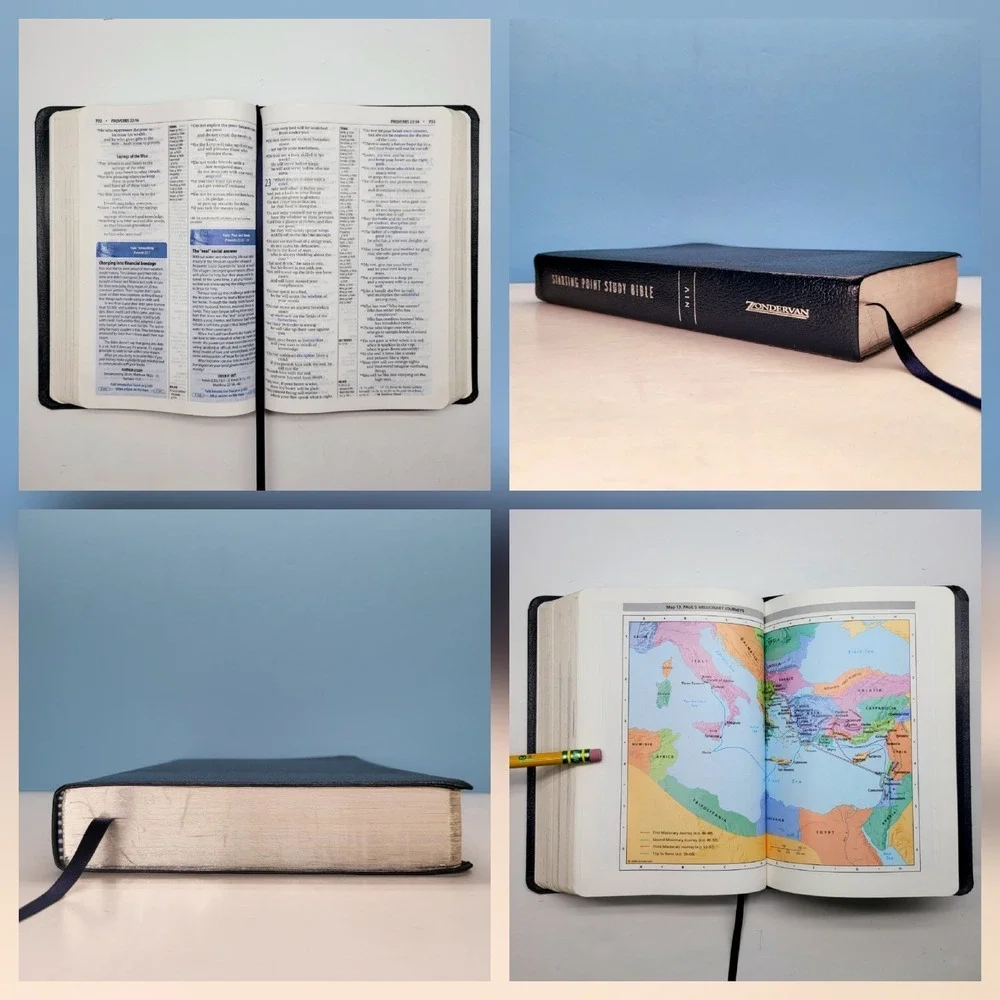 Holy‎ Bible NIV Bonded Leather Navy Blue Zondervan Turning Point Study Bible